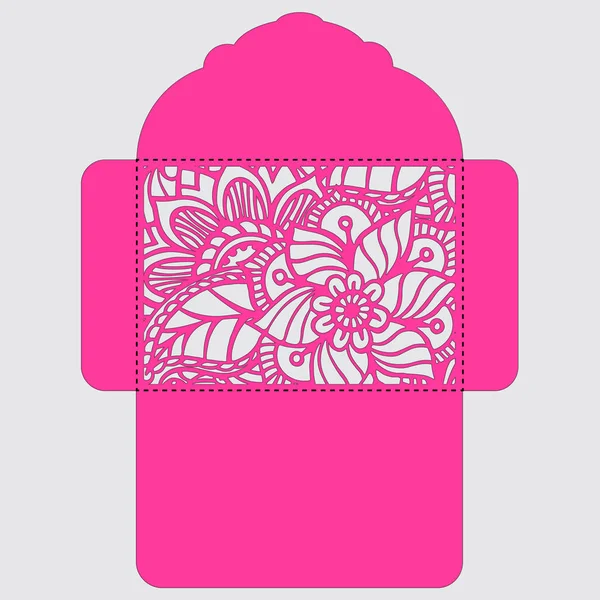 Lasercut vektör düğün davetiye şablon. Davetiye Zarfı lazer kesme çiçeklerle düğün. Dantel kapı pas geçiyor. Vektör lazer kesim