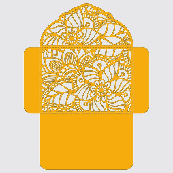 Lasercut vektör düğün davetiye şablon. Davetiye Zarfı lazer kesme çiçeklerle düğün. Dantel kapı pas geçiyor. Vektör lazer kesim