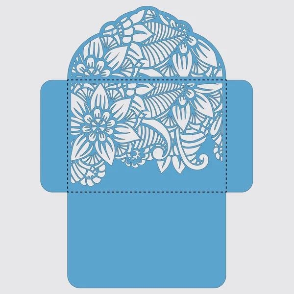 Lasercut vektör düğün davetiye şablon. Davetiye Zarfı lazer kesme çiçeklerle düğün. Dantel kapı pas geçiyor. Vektör lazer kesim