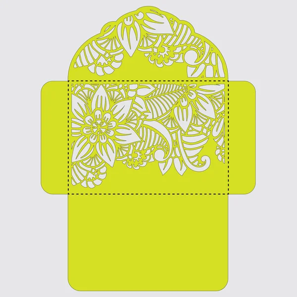 Lasercut vektör düğün davetiye şablon. Davetiye Zarfı lazer kesme çiçeklerle düğün. Dantel kapı pas geçiyor. Vektör lazer kesim