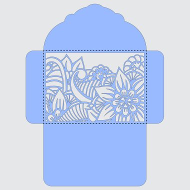 Lasercut vektör düğün davetiye şablon. Davetiye Zarfı lazer kesme çiçeklerle düğün. Dantel kapı pas geçiyor. Vektör lazer kesim