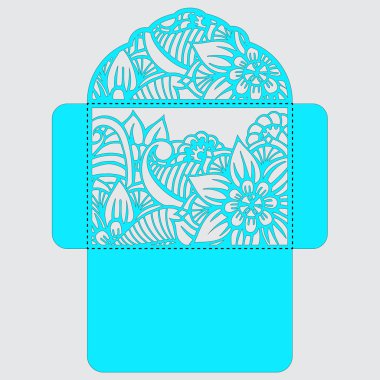 Lasercut vektör düğün davetiye şablon. Davetiye Zarfı lazer kesme çiçeklerle düğün. Dantel kapı pas geçiyor. Vektör lazer kesim