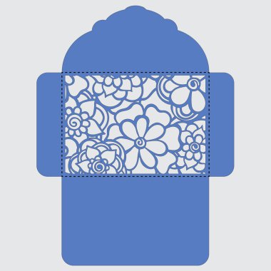 Lasercut vektör düğün davetiye şablon. Davetiye Zarfı lazer kesme çiçeklerle düğün. Dantel kapı pas geçiyor. Vektör lazer kesim