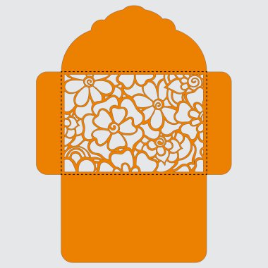 Lasercut vektör düğün davetiye şablon. Davetiye Zarfı lazer kesme çiçeklerle düğün. Dantel kapı pas geçiyor. Vektör lazer kesim