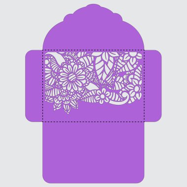 Lasercut vektör düğün davetiye şablon. Davetiye Zarfı lazer kesme çiçeklerle düğün. Dantel kapı pas geçiyor. Vektör lazer kesim