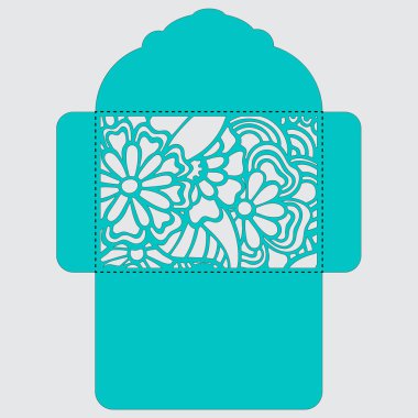 Lasercut vektör düğün davetiye şablon. Davetiye Zarfı lazer kesme çiçeklerle düğün. Dantel kapı pas geçiyor. Vektör lazer kesim