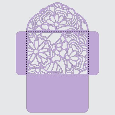 Lasercut vektör düğün davetiye şablon. Davetiye Zarfı lazer kesme çiçeklerle düğün. Dantel kapı pas geçiyor. Vektör lazer kesim