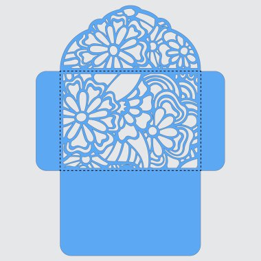 Lasercut vektör düğün davetiye şablon. Davetiye Zarfı lazer kesme çiçeklerle düğün. Dantel kapı pas geçiyor. Vektör lazer kesim