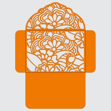 Lasercut vektör düğün davetiye şablon. Davetiye Zarfı lazer kesme çiçeklerle düğün. Dantel kapı pas geçiyor. Vektör lazer kesim