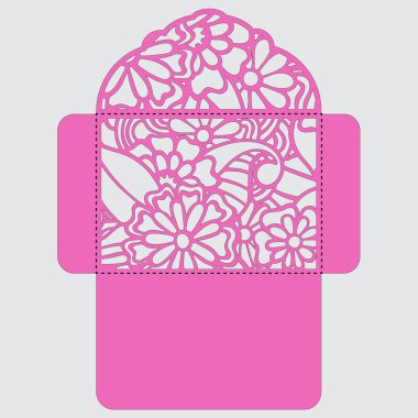 Lasercut vektör düğün davetiye şablon. Davetiye Zarfı lazer kesme çiçeklerle düğün. Dantel kapı pas geçiyor. Vektör lazer kesim