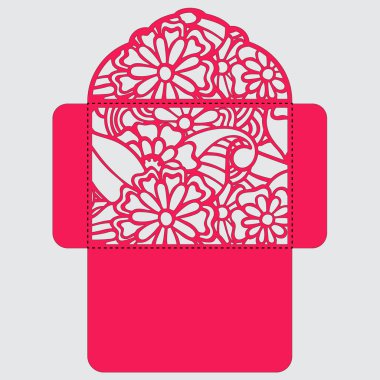 g davet şablonu. Davetiye Zarfı lazer kesme çiçeklerle düğün. Dantel kapı pas geçiyor. Vektör lazer kesim