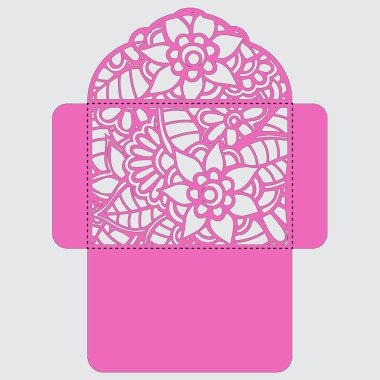 g davet şablonu. Davetiye Zarfı lazer kesme çiçeklerle düğün. Dantel kapı pas geçiyor. Vektör lazer kesim