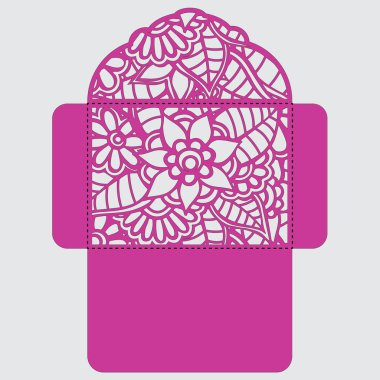 g davet şablonu. Davetiye Zarfı lazer kesme çiçeklerle düğün. Dantel kapı pas geçiyor. Vektör lazer kesim