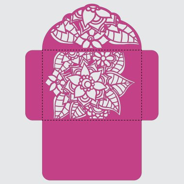 g davet şablonu. Davetiye Zarfı lazer kesme çiçeklerle düğün. Dantel kapı pas geçiyor. Vektör lazer kesim