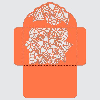 g davet şablonu. Davetiye Zarfı lazer kesme çiçeklerle düğün. Dantel kapı pas geçiyor. Vektör lazer kesim