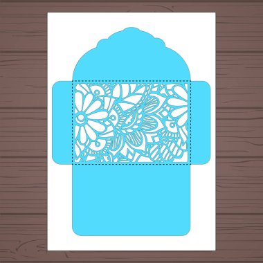 g davet şablonu. Davetiye Zarfı lazer kesme çiçeklerle düğün. Dantel kapı pas geçiyor. Vektör lazer kesim