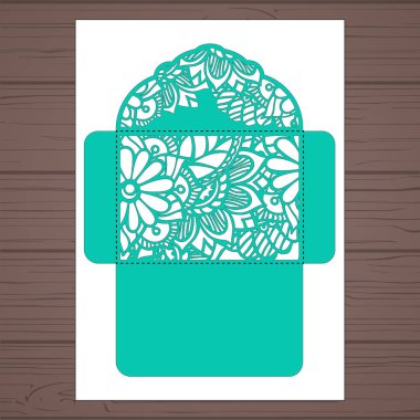 g davet şablonu. Davetiye Zarfı lazer kesme çiçeklerle düğün. Dantel kapı pas geçiyor. Vektör lazer kesim