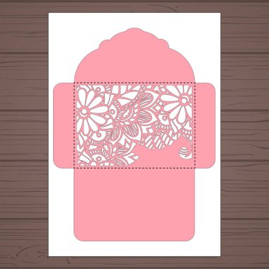 g davet şablonu. Davetiye Zarfı lazer kesme çiçeklerle düğün. Dantel kapı pas geçiyor. Vektör lazer kesim