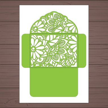 g davet şablonu. Davetiye Zarfı lazer kesme çiçeklerle düğün. Dantel kapı pas geçiyor. Vektör lazer kesim