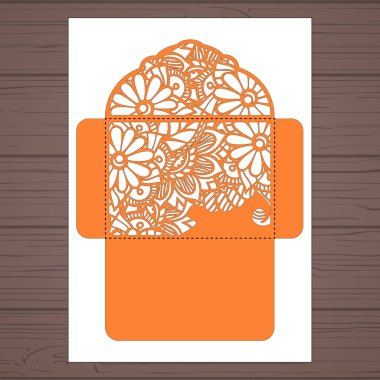 g davet şablonu. Davetiye Zarfı lazer kesme çiçeklerle düğün. Dantel kapı pas geçiyor. Vektör lazer kesim