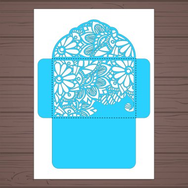 g davet şablonu. Davetiye Zarfı lazer kesme çiçeklerle düğün. Dantel kapı pas geçiyor. Vektör lazer kesim