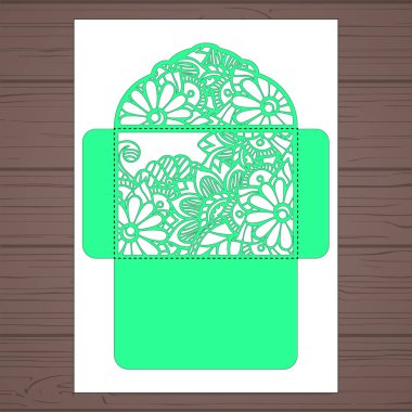 g davet şablonu. Davetiye Zarfı lazer kesme çiçeklerle düğün. Dantel kapı pas geçiyor. Vektör lazer kesim