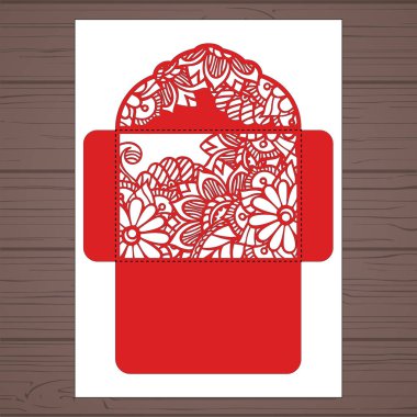 g davet şablonu. Davetiye Zarfı lazer kesme çiçeklerle düğün. Dantel kapı pas geçiyor. Vektör lazer kesim