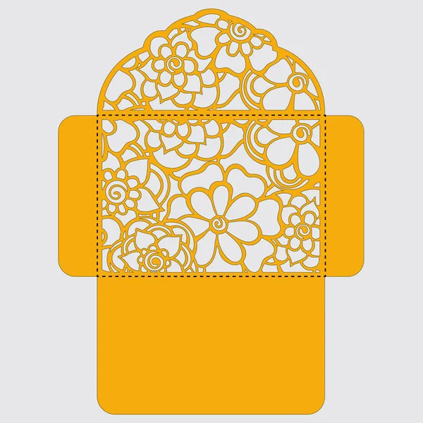 Lasercut vektör düğün davetiye şablon. Davetiye Zarfı lazer kesme çiçeklerle düğün. Dantel kapı pas geçiyor. Vektör lazer kesim