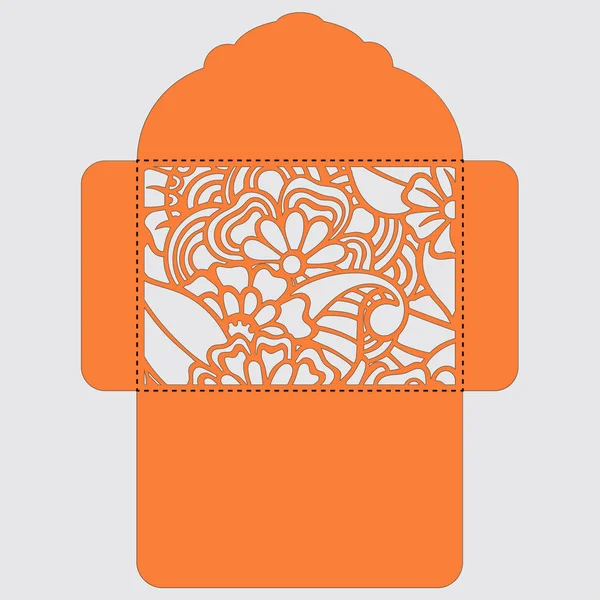 Lasercut vector bruiloft uitnodiging sjabloon. Bruiloft uitnodiging envelop met bloemen voor lasersnijden. Lace gate plooien. Lasergesneden vector — Stockvector