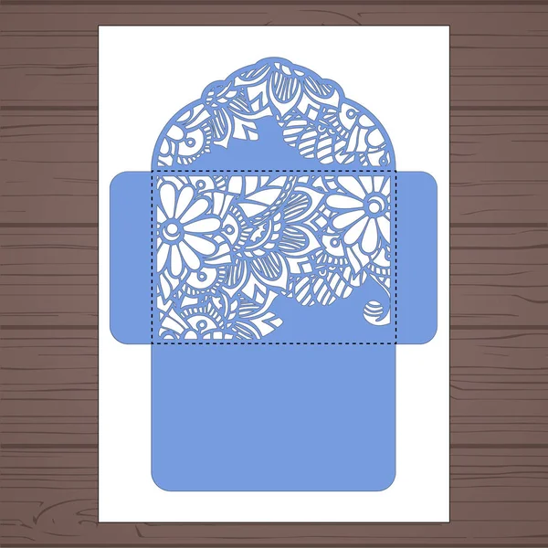 G plantilla de invitación. Sobres de invitación de boda con flores para corte por láser. Encaje puerta folds.Laser corte vector — Vector de stock