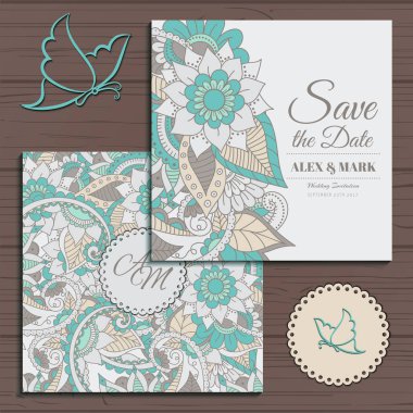 Düğün davetiye kartı suite ile çiçek Templates.Vector illüstrasyon