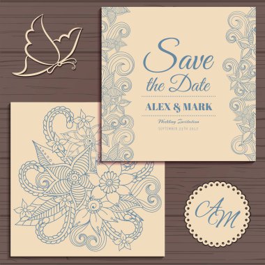 Düğün davetiye kartı suite ile çiçek Templates.Vector illüstrasyon