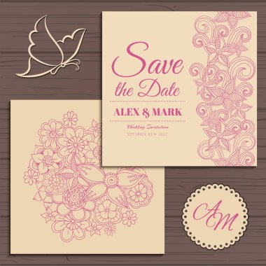 Düğün davetiye kartı suite ile çiçek Templates.Vector illüstrasyon