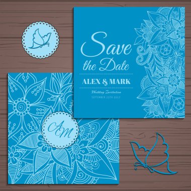 Düğün davetiye kartı suite ile çiçek Templates.Vector illüstrasyon
