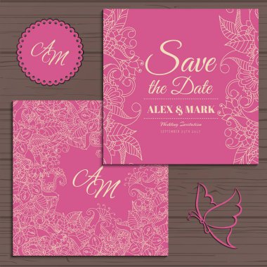 Düğün davetiye kartı suite ile çiçek Templates.Vector illüstrasyon