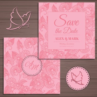 Düğün davetiye kartı suite ile çiçek Templates.Vector illüstrasyon