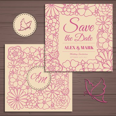 Düğün davetiye kartı suite ile çiçek Templates.Vector illüstrasyon