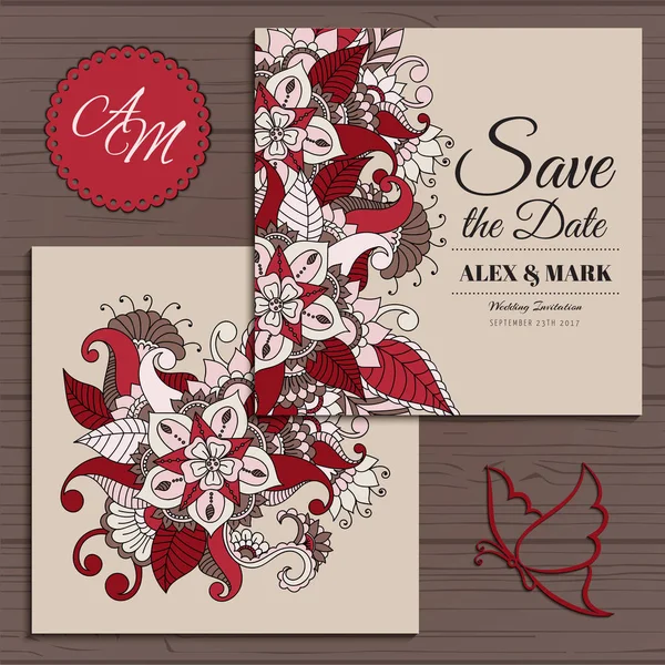 Matrimonio suite biglietto d'invito con fiore Templates.Vector Illustrazione — Vettoriale Stock