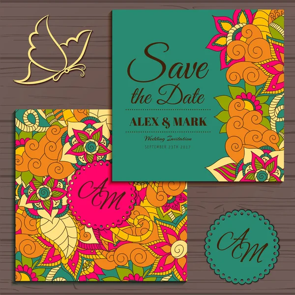 Bruiloft uitnodiging kaart suite met bloem Templates.Vector afbeelding — Stockvector