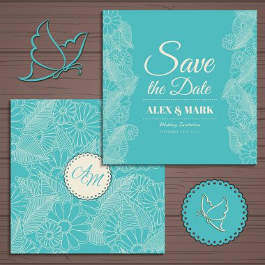 Düğün davetiye kartı suite ile çiçek Templates.Vector illüstrasyon