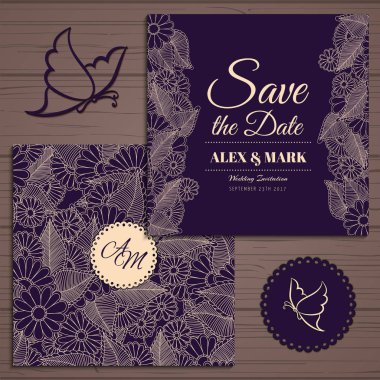 Düğün davetiye kartı suite ile çiçek Templates.Vector illüstrasyon