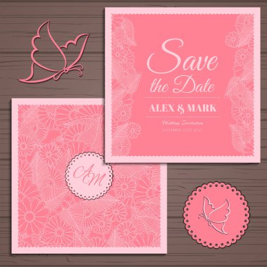 Düğün davetiye kartı suite ile çiçek Templates.Vector illüstrasyon