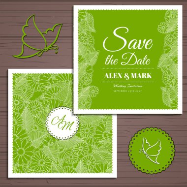 Düğün davetiye kartı suite ile çiçek Templates.Vector illüstrasyon