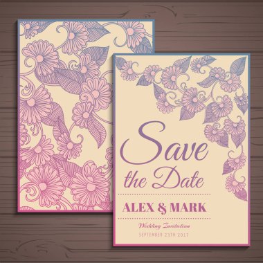 Düğün davetiye kartı suite ile çiçek Templates.Vector illüstrasyon