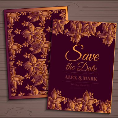 Düğün davetiye kartı suite ile çiçek Templates.Vector illüstrasyon