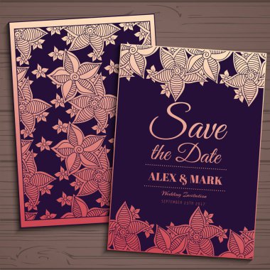 Düğün davetiye kartı suite ile çiçek Templates.Vector illüstrasyon