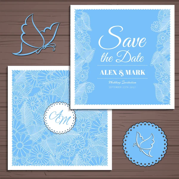 Matrimonio suite biglietto d'invito con fiore Templates.Vector Illustrazione — Vettoriale Stock