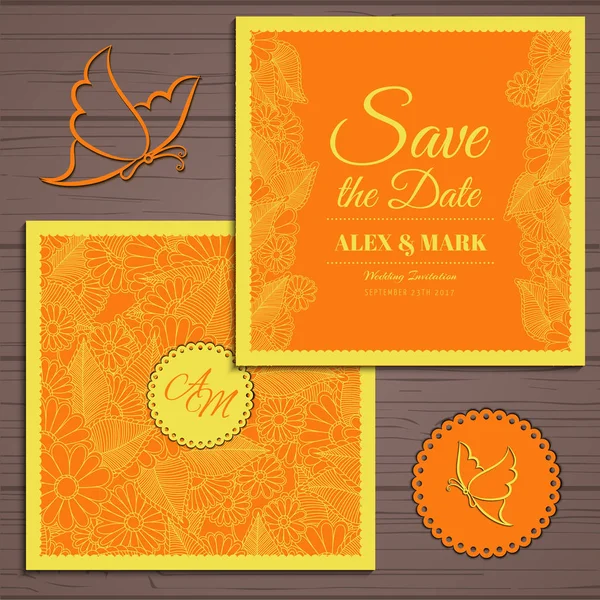 Matrimonio suite biglietto d'invito con fiore Templates.Vector Illustrazione — Vettoriale Stock