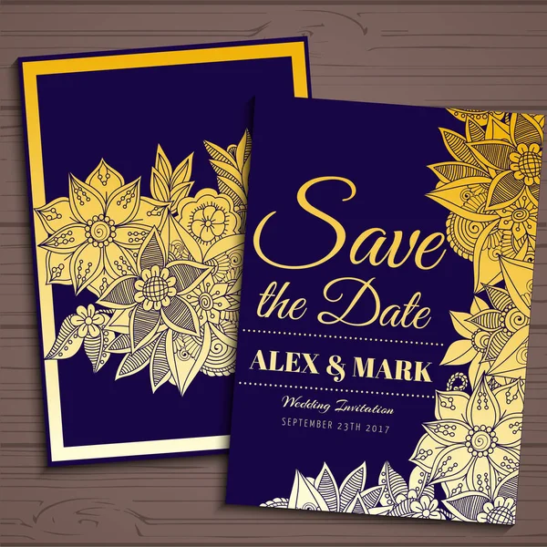 Matrimonio suite biglietto d'invito con fiore Templates.Vector Illustrazione — Vettoriale Stock