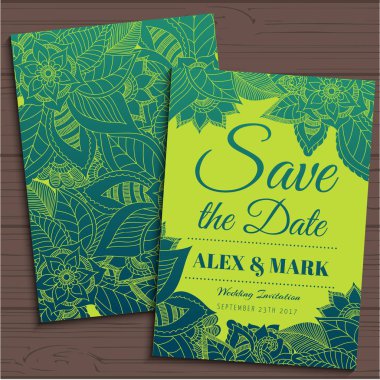 Düğün davetiye kartı suite ile çiçek Templates.Vector illüstrasyon